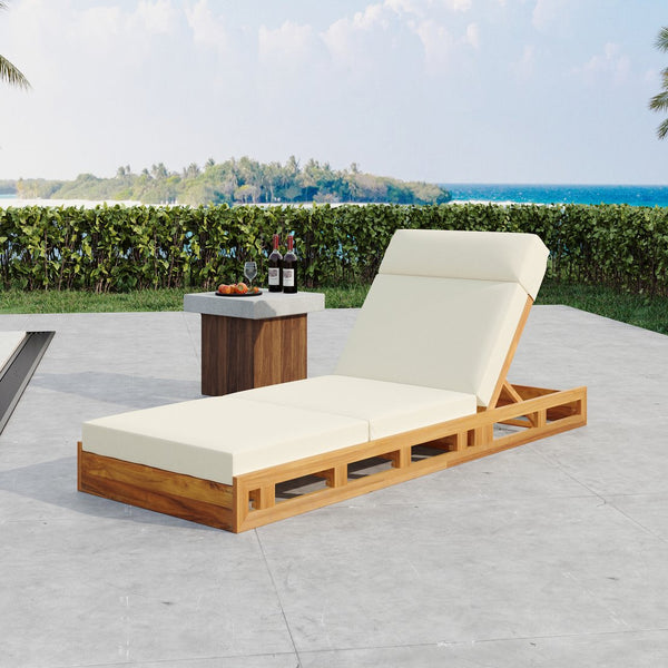 English Elm Christopher Knight Home® - Lounge Chaise Set With Adjustable Headrest - Durable Acacia Wood & Water-Resistant Cushions (Beige) N770P272405T_N770P285267B