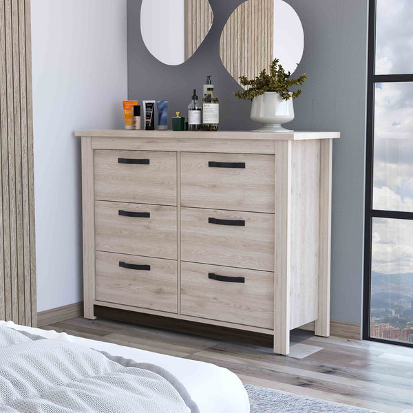 English Elm Westport Light Grey Six-Drawer Double Dresser with Superior Top, Metal Hardware, Sturdy Legs, 47" B128S00117