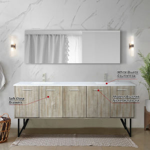 English Elm Rustic Acacia Double Bath Vanity With 80" White Quartz Top, Brushed Nickel Faucet & Large Mirror B2731S01675-GIGA