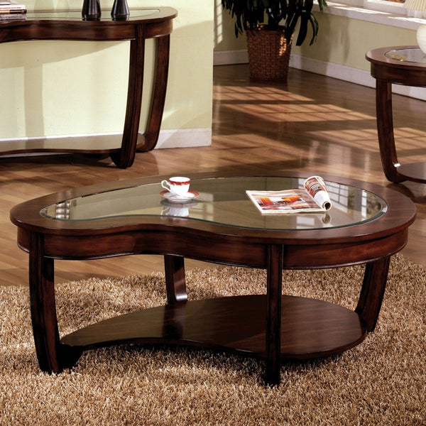 English Elm Dark Cherry Wood Cocktail Table Beveled Glass Top Open Shelf Transitional Living Room B011P246323