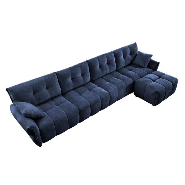 English Elm Modular 4-Seater Sofa With Ottoman - Configurable Chenille Upholstery, Solid Wood Frame, Durable Comfort Blue W714S01153