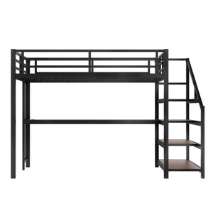 English Elm Full Loft Bed With Integrated Desk, Storage Stairs, Led Lights & Usb Ports For Modern Spaces W1580S00478