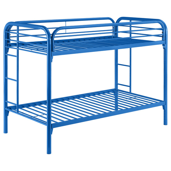 English Elm Celeste Blue Twin Over Twin Bunk Bed - Modern Metal Design With Rung Ladder For Kids' Rooms B062P340728