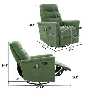 English Elm Manual Recliner Swivel Rocker Boucle Chair with 8-point Massage for Nursery or Living Room Green N763P363763F