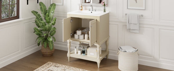 English Elm 24'' French Style Bathroom Vanity with Ceramic Sink Soft Close Cabinet and Drawer Beige N710P411341Y