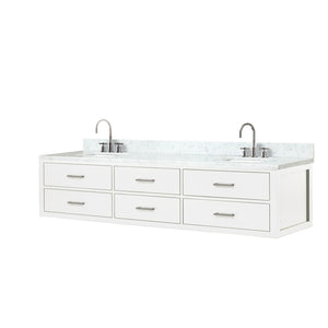 English Elm White Double Vanity With Carrara Marble Top & Polished Chrome Faucet Set – Elegant Storage Solution! B2731P258163-GIGA
