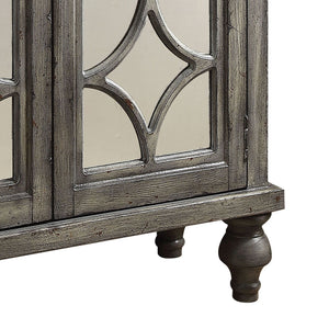 English Elm Weathered Grey Diamond-Trim Console Cabinet with 2 Doors, Rustic Elegant Storage for Entryway Decor B062P186487
