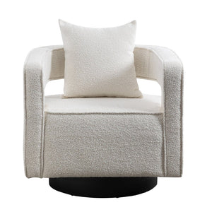 English Elm 29.13"w Boucle Swivel Accent Chair Open Back 360 Rotation Modern Lounge Seating Ivory W3188P417880