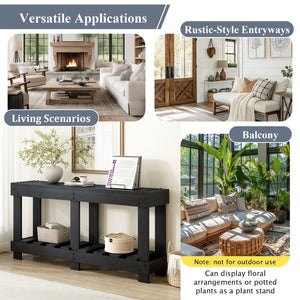 English Elm U_Style 62.9" Vintage Entryway Table - Solid Fir Wood With Rustic Design, 6 Legs & Ample Storage Space N711P289135B-GIGA