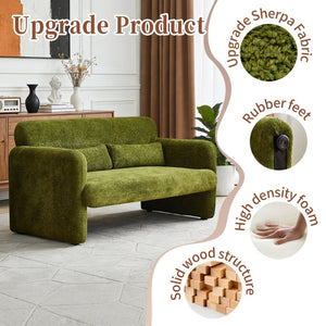 English Elm Best-selling Boucle Cloud Loveseat Velvet Upholstered 2 Seater with Lumbar Pillow Green W1765P334060