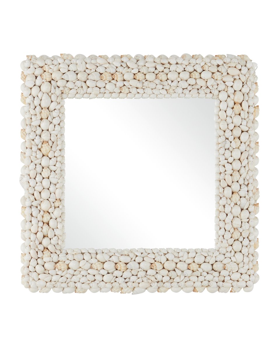 Currey & Company Piddock Square Mirror - Handcrafted Coastal Elegance With Seashell Frame For Stunning Wall Decor White Shell ,Glass 1000-0164-currey-company