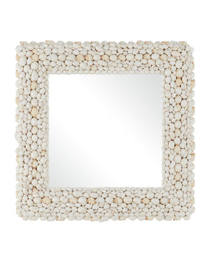 Currey & Company Piddock Square Mirror - Handcrafted Coastal Elegance With Seashell Frame For Stunning Wall Decor White Shell ,Glass 1000-0164-currey-company