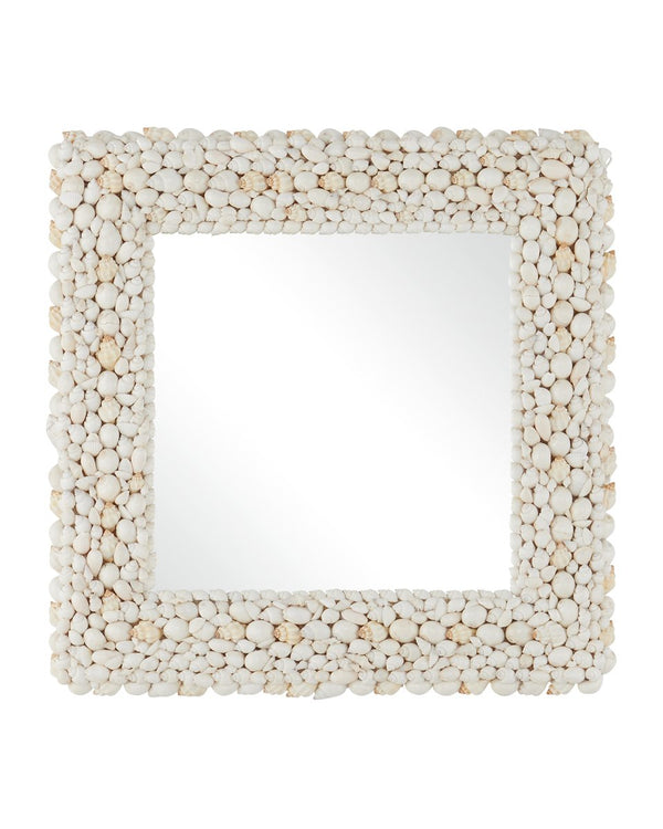 Currey & Company Piddock Square Mirror - Handcrafted Coastal Elegance With Seashell Frame For Stunning Wall Decor White Shell ,Glass 1000-0164-currey-company