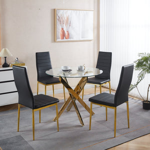 English Elm 1+4,5Pieces Mid-Century Dining Set: Chic Glass & Metal Table For 4-6 With Versatile End Table Option W234S00123