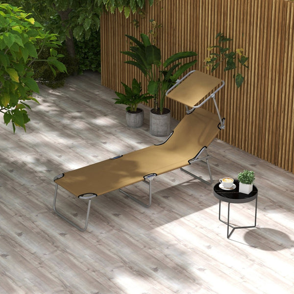 English Elm Outsunny Folding Chaise Lounge with Shade Canopy Oxford Fabric Recliner for Camping W2225P200947