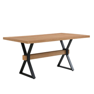 English Elm Christopher Knight Home® - X-shaped farmhouse dining table with thick 63" top, X-legs & powder-coated steel frame for six guests Natural N771P256935Q