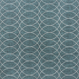 Unique Loom Outdoor Trellis Gitter Machine Made Trellis Rug Teal, Ivory/Gray 10' 0" x 10' 0"