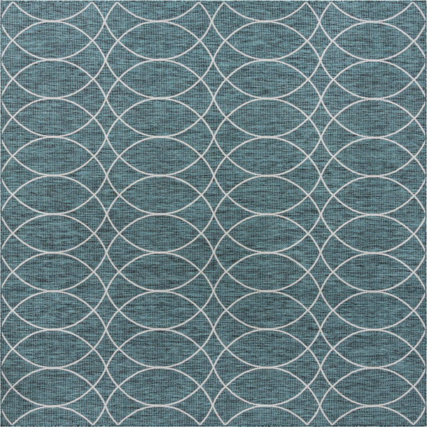 Unique Loom Outdoor Trellis Gitter Machine Made Trellis Rug Teal, Ivory/Gray 10' 0" x 10' 0"
