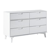 6-Drawer Groove Handle Solid Wood Dresser White BR6DSLDRWH-T Walker Edison