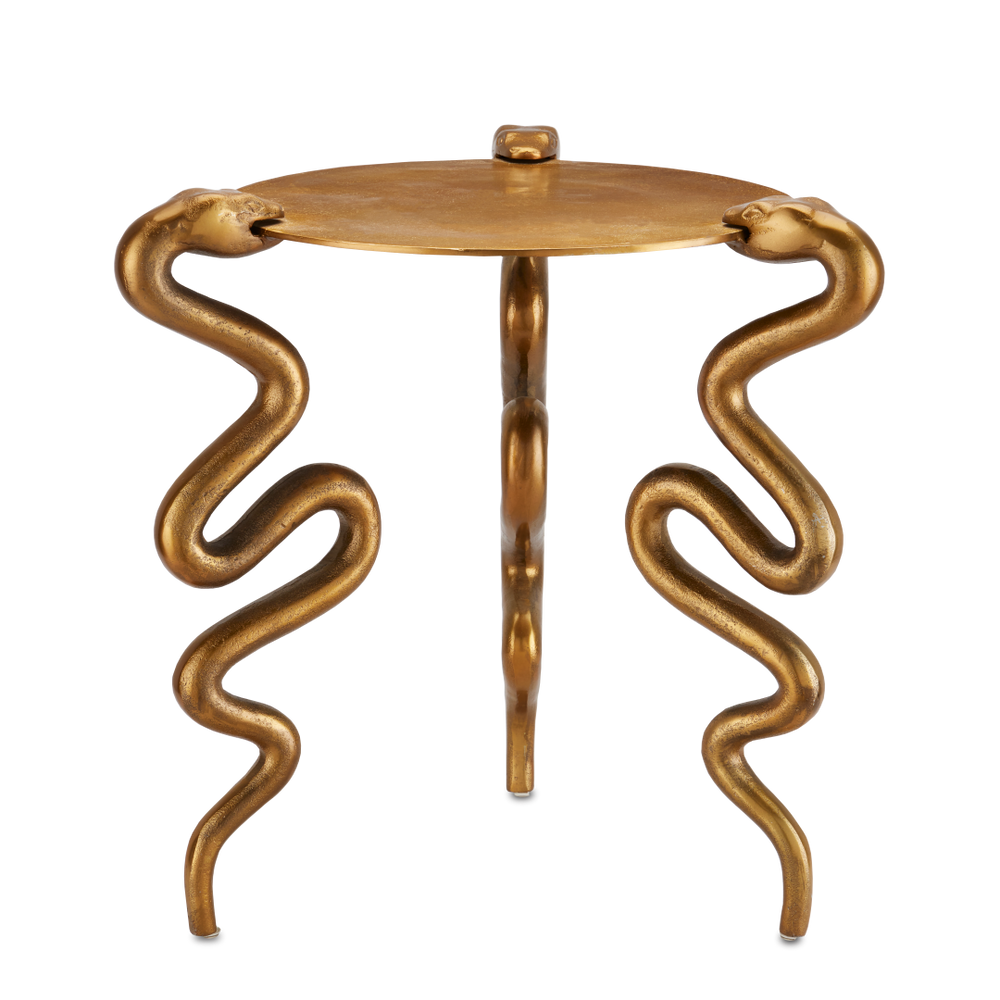 Serpent Antique Brass Accent Table - Whimsical Cast Aluminum Design for Stylish Interiors & Conversations