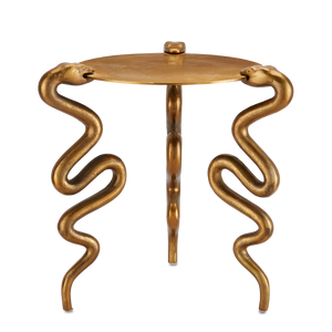 Serpent Antique Brass Accent Table - Whimsical Cast Aluminum Design for Stylish Interiors & Conversations