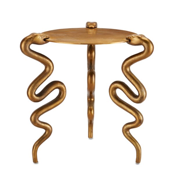 Serpent Antique Brass Accent Table - Whimsical Cast Aluminum Design for Stylish Interiors & Conversations