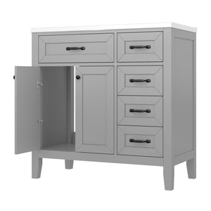English Elm 36" Stylish Gray Bathroom Vanity With Sink Combo - Durable, Space-Saving Storage Solution For Your Home N725P246491E