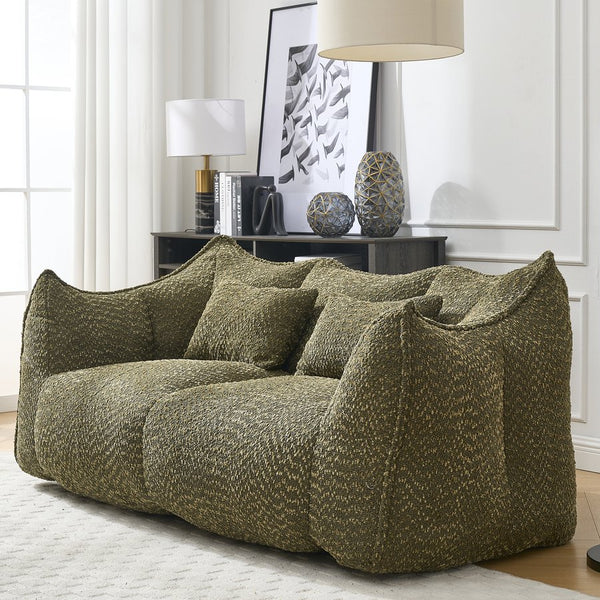 English Elm Soft Plush Foam Beanbag Chair for Two People, Square Recliner Sofa With Superfiber Comfort Embrace Olive Green W1996P252273
