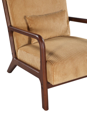 English Elm Wooden Lounge Chair with Scandinavian Solid Wood Frame, Plush Ribbed Corduroy Upholstery & Lumbar Support Yellow B343P328600
