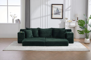 English Elm Oversized Corduroy Cloud Couch Convertible Sleeper Sofa with Memory Foam Seating Emerald W395S00120