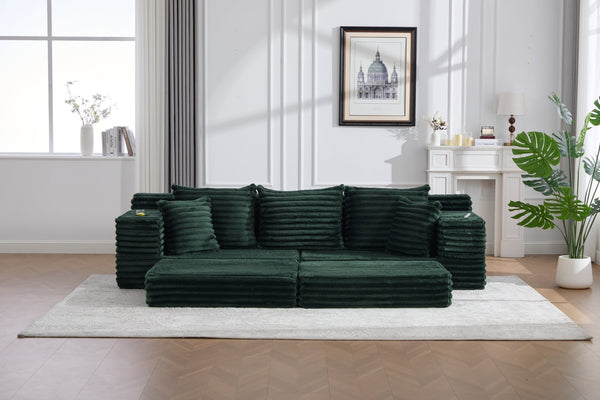 English Elm Oversized Corduroy Cloud Couch Convertible Sleeper Sofa with Memory Foam Seating Emerald W395S00120