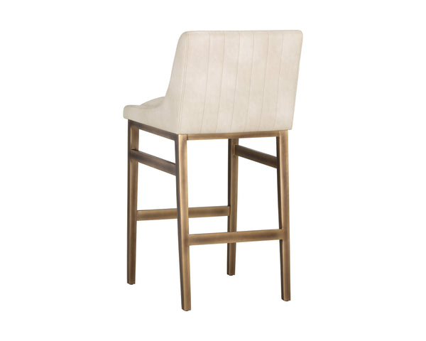 Sunpan Halden Urban Bar Stool with Bold Channel Tufting and Rustic Bronze Steel Frame for Stylish Spaces Bravo Cream