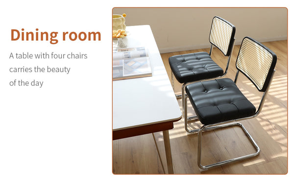 English Elm Dining Chairs Set of 4 Velvet Seat Woven Rattan Back Chrome Cantilever Frame Black W2105S00007