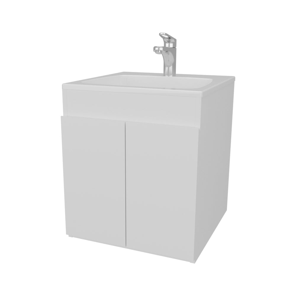English Elm Shoshoni Compact Bathroom Vanity Cabinet with Two Doors, Scratch-Resistant Melamine Finish, Space-Saving White 25 L x 23 W x 12 H B128P314801