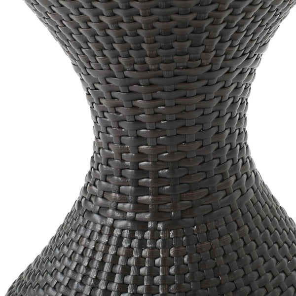 English Elm Outdoor Wicker Hourglass Side Table Sculptural Rattan Weave Patio Accent N773P362081B