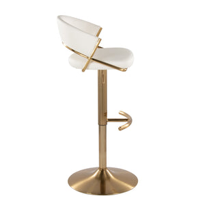 English Elm Jie Luxe Adjustable Barstool with 360° Swivel and Gold Metal Frame, Faux Leather Upholstery Set of 2 White B202S00943