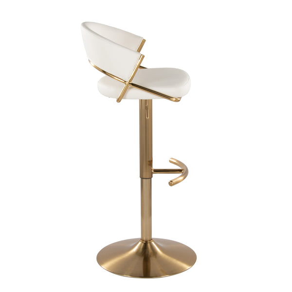 English Elm Jie Luxe Adjustable Barstool with 360° Swivel and Gold Metal Frame, Faux Leather Upholstery Set of 2 White B202S00943