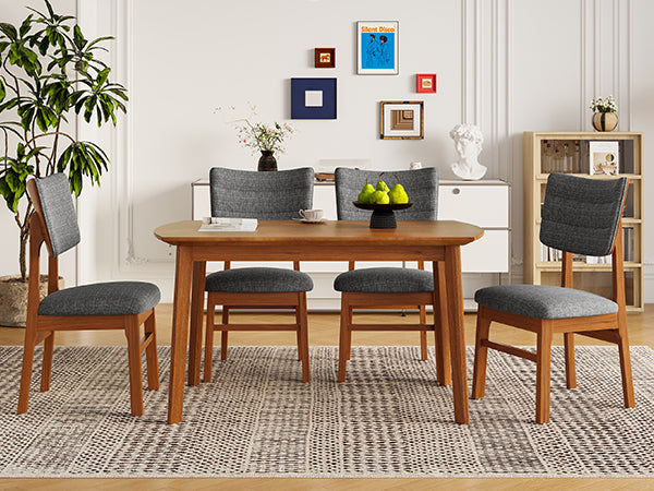 English Elm Farmhouse 5-Piece Dining Set for 4 with Upholstered Chairs, Rubberwood Frame, Ergonomic Comfort, Stylish Brown Gray N752S001016D