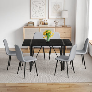 English Elm Table and Chair Set Round Tempered Glass Top with X Base and Four Pu Leather Seats Black,Light Gray W1151S04379