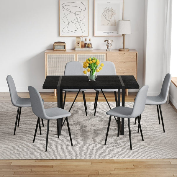 English Elm Table and Chair Set Round Tempered Glass Top with X Base and Four Pu Leather Seats Black,Light Gray W1151S04379