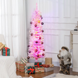 English Elm Homcom 5Ft Tall Pink Prelit Pencil Christmas Tree With 150 Colorful Led Lights For Small Spaces W2225P249678