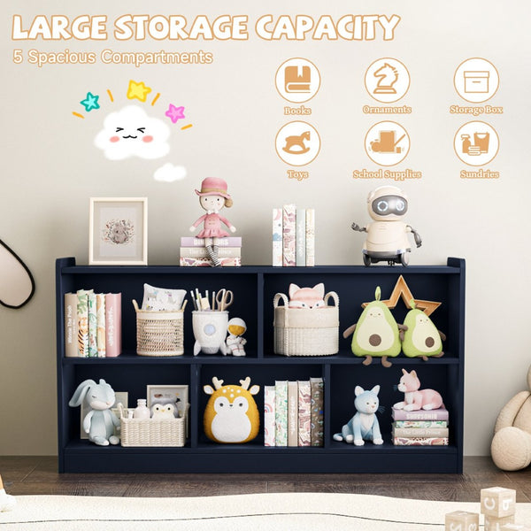 English Elm Wooden Five Cube Open Organizer Low Profile Montessori Bookshelf for Playroom or Nursery Navy Blue T3210P476849