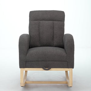 English Elm Modern Rocking Chair With Solid Wood Legs, Adjustable Footrest, And Side Pocket For Cozy Lounging W2725P199503