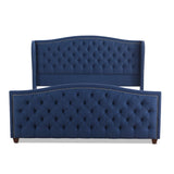 English Elm Marcella Upholstered Shelter Headboard Bed Set, King, Dark Sapphire Blue Woven