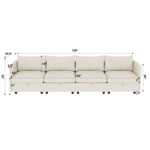 English Elm Modular Sectional Sofa Set with Hidden Storage Pocket Spring Living Room Couch Beige W680S00135