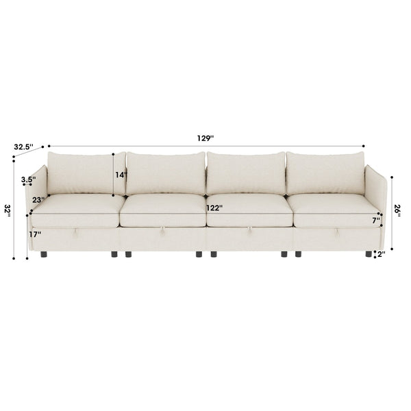 English Elm Modular Sectional Sofa Set with Hidden Storage Pocket Spring Living Room Couch Beige W680S00135