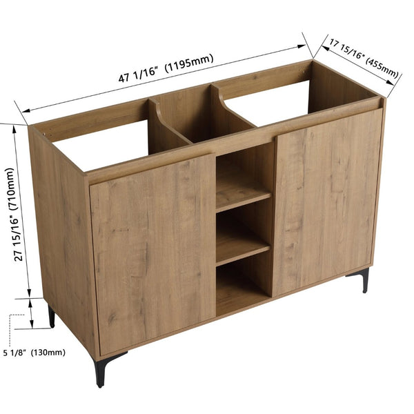 English Elm Soft Close Doors & Open Storage Rack, 48-Inch Freestanding Bathroom Vanity With Plywood Finish W999125009-GIGA