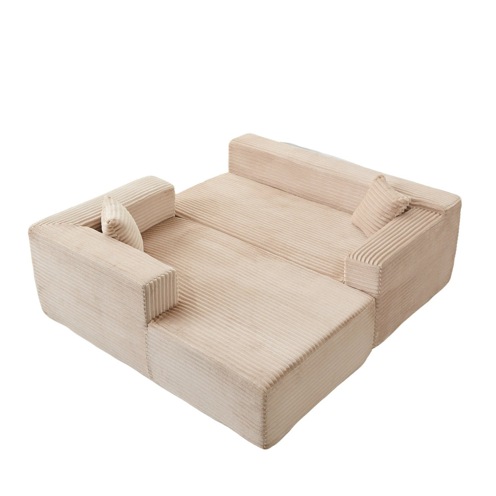 English Elm Compression Modular L-Shaped Sectional Couch With Cozy Chaise – Stylish Beige Corduroy Sofa For All Spaces W3723S00002