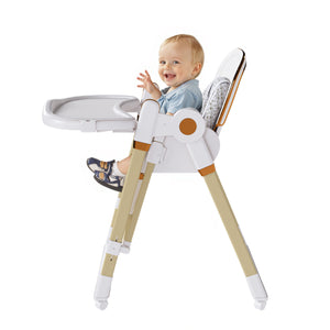 English Elm Convertible Baby High Chair to Rocker with 5-Point Harness, Foldable Feeding Seat, Quiet Wheels, Easy-Clean Tray and Adjustable Recline for Infants and Toddlers White W2699P371974