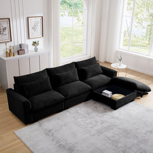 English Elm Corduroy L-Shaped Sectional Sofa With Storage Ottoman & 3 Pillows - Stylish Comfort For Any Space W714S00850